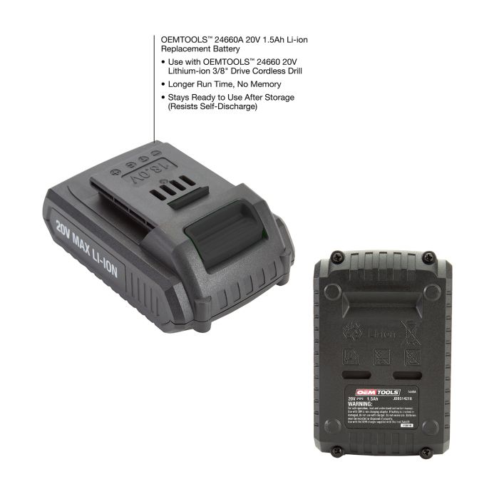 OEMTOOLS 20V 1.5Ah Replacement Battery for 24660 and 24661